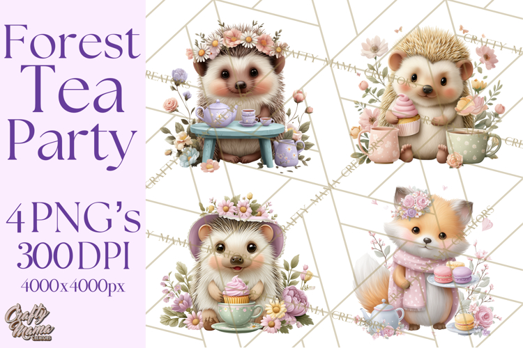 Easter Forest Animal Clipart, Cute Tea Party Woodland Png