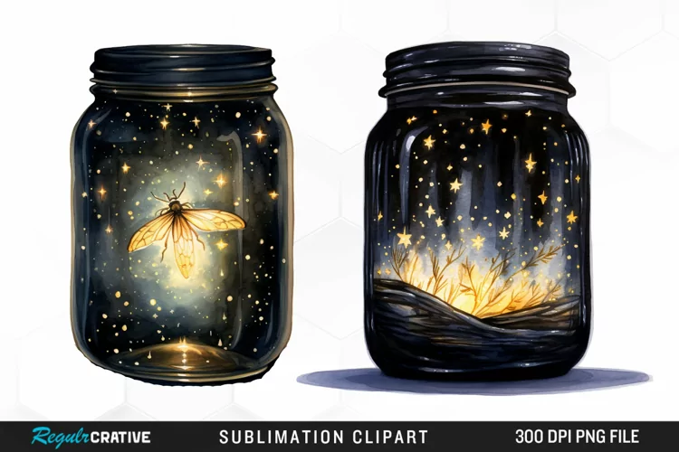 Watercolor Firefly Jar Sublimation PNG Clipart