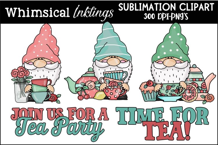 Forest Gnomes Tea Party Sublimation Clipart example image 1