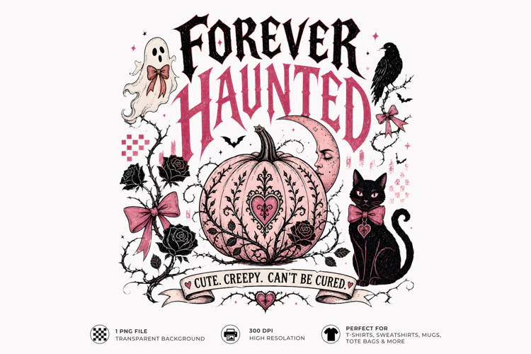 Forever Haunted Cute Ghost Pumpkin Halloween T-Shirt Design