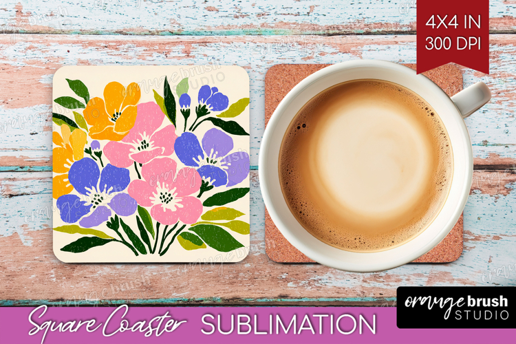 Forget Me Not Modern Floral Square Coaster Sping Flower PNG