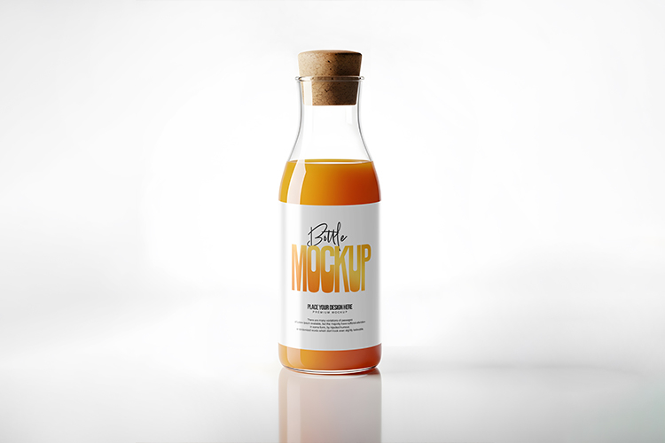 Curvy Amber Glass Bottle with Cork Mockup