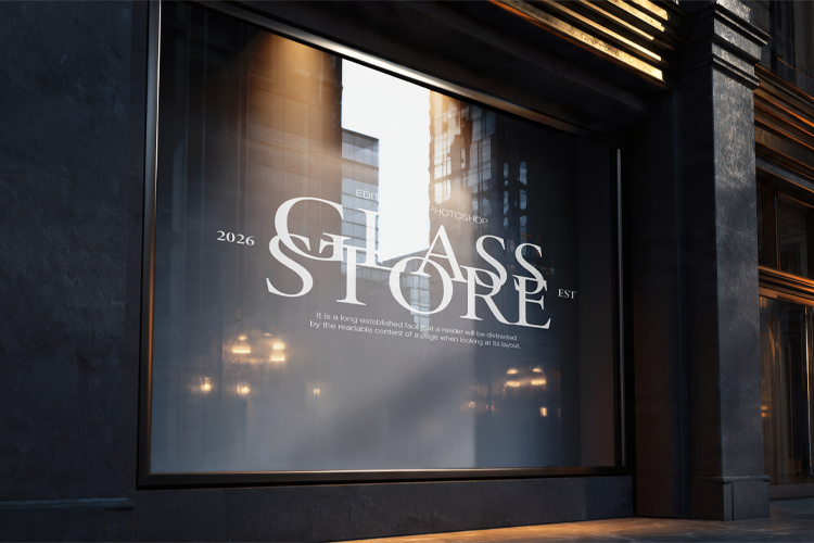 Storefront Glass Window Display PSD Mockup