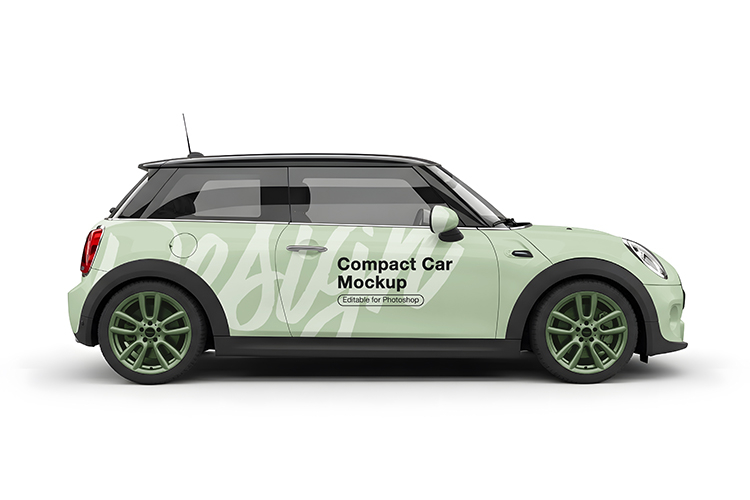 Compact hatchback car mockup side view isolated