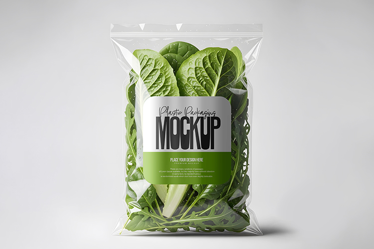 fresh salad leaves in plastic packaging