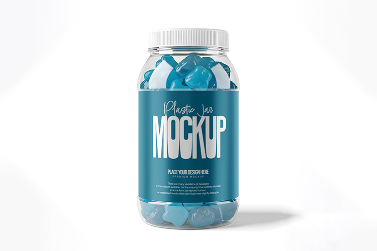 Clear Plastic Jar with Blue Gummies Mockup