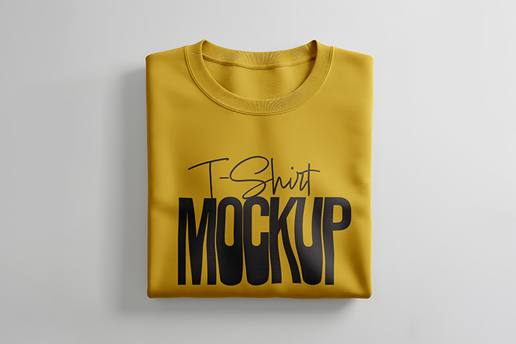 Folded Crewneck Tshirt Mockup on White Background