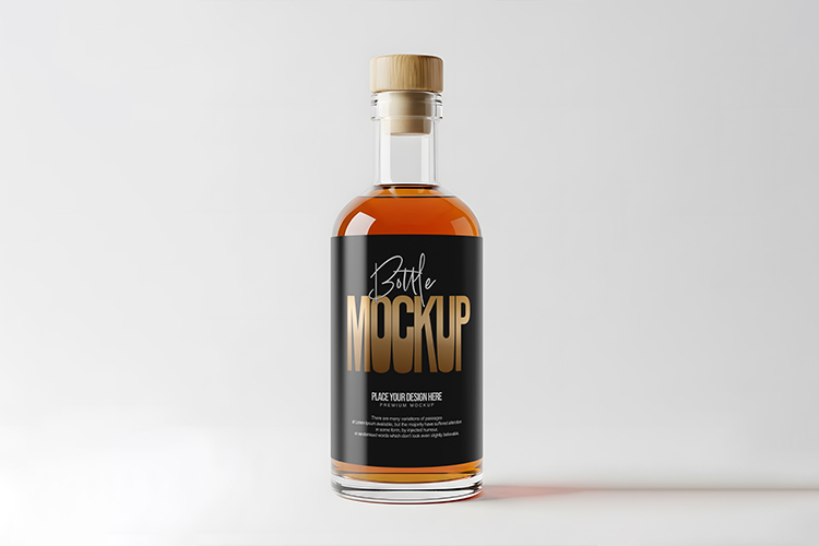 Amber Glass Bottle with Wood Cap Mockup