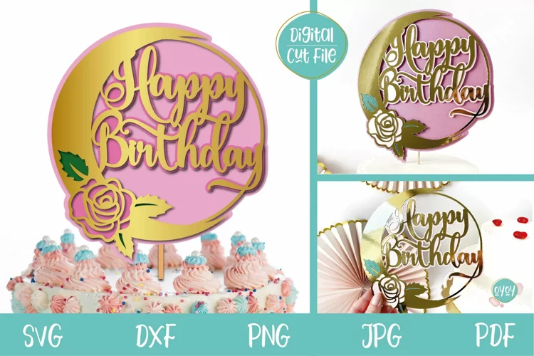 Happy Birthday Cake Topper with Moon SVG | Layered Paper Cut