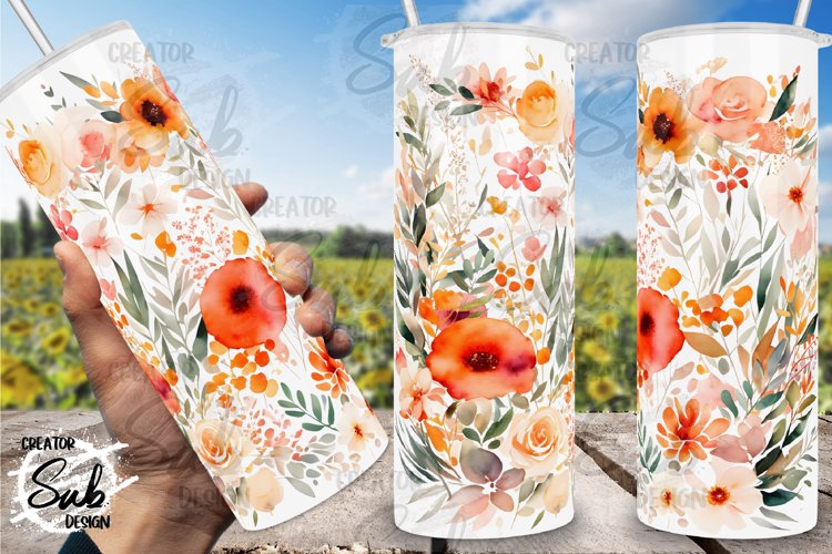 Pastel Watercolor Wildflower Tumbler Sublimation Print Wrap