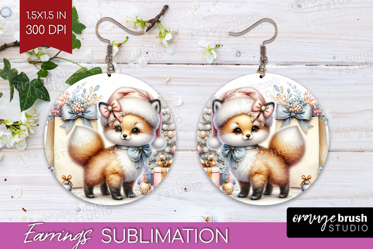 Fox Pastel Christmas Round Earrings Coquette Xmas PNG