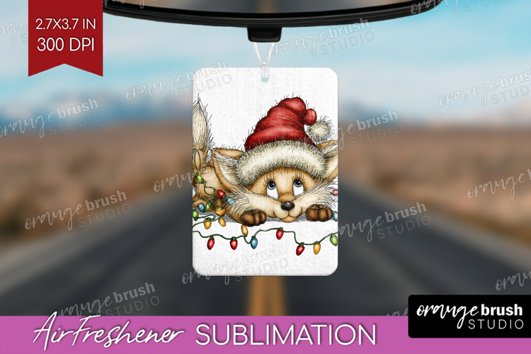 Fox Tangled In Christmas Lights Air Freshener PNG Funny Xmas