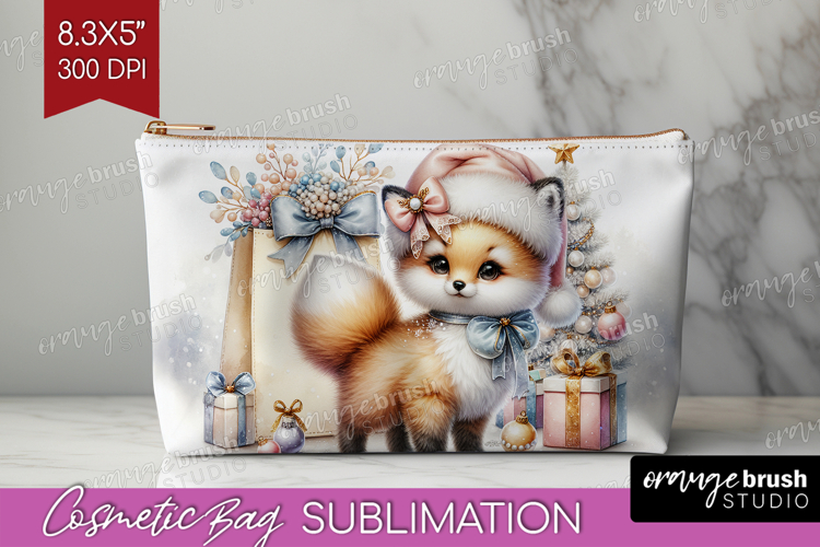 Fox Pastel Christmas Cosmetic Bag Coquette Xmas Makeup Bag