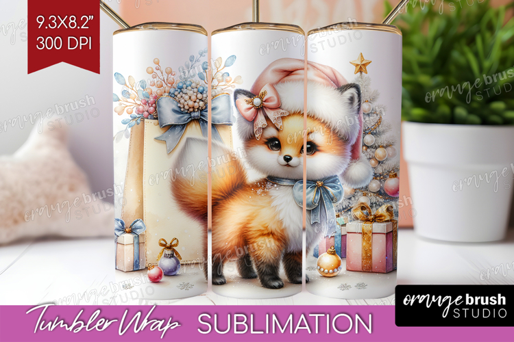 Fox Pastel Christmas Tumbler Wrap Coquette Xmas Tumbler PNG