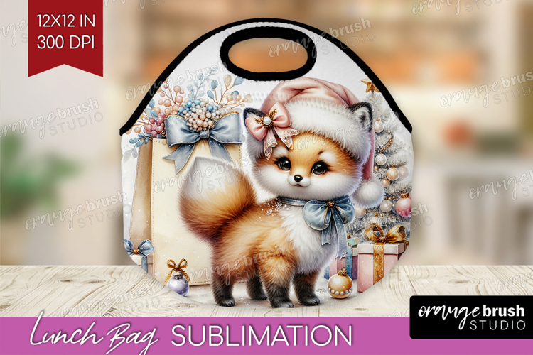 Fox Pastel Christmas Lunch Bag Coquette Xmas Lunch Bug PNG