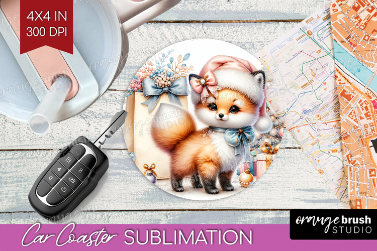 Fox Pastel Christmas Car Coaster Coquette Xmas Coaster PNG