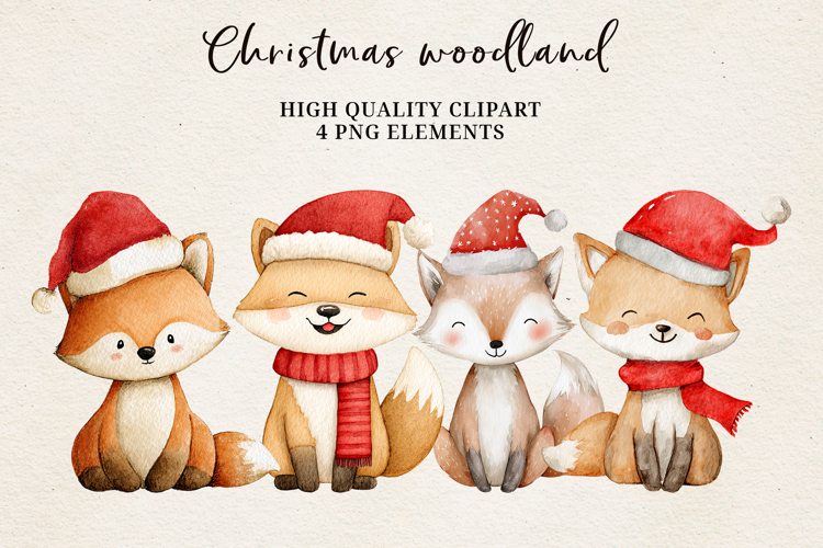 Christmas Woodland Foxes | Cute Winter Fox Clipart PNG