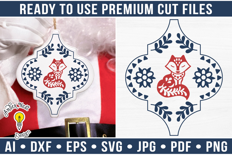 Scandinavian Arabesque Fox Ornament | Christmas SVG