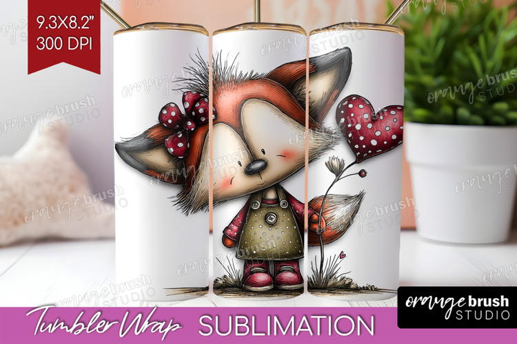 Fox Valentine Tumbler Wrap Whimsical Animal Tumbler PNG