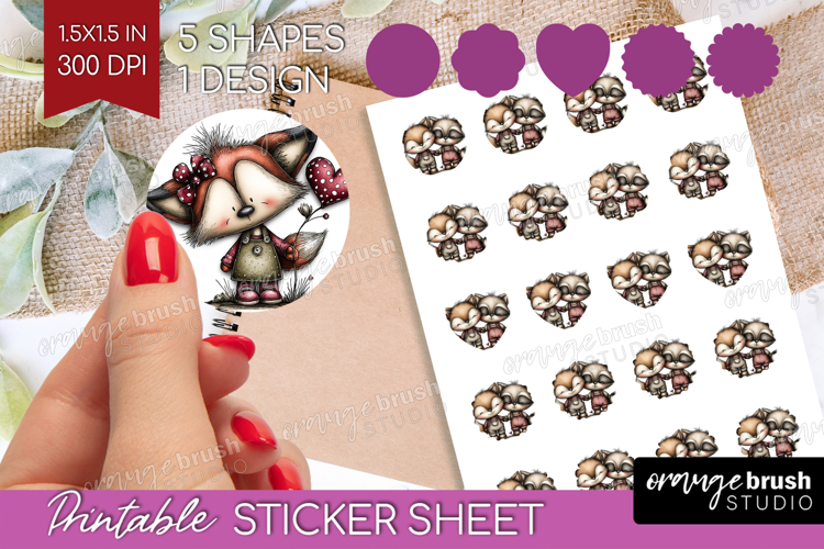 Fox Valentine Round Sticker Whimsical Animal Printable