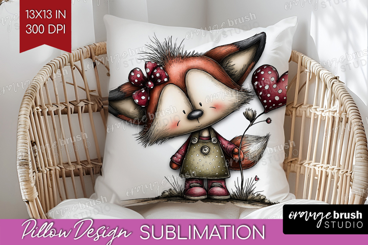 Fox Valentine Pillow Sublimation Whimsical Animal Pillow