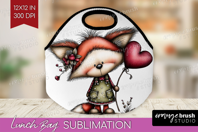 Fox Valentine Lunch Bag Whimsical Animal Lunch Bug PNG