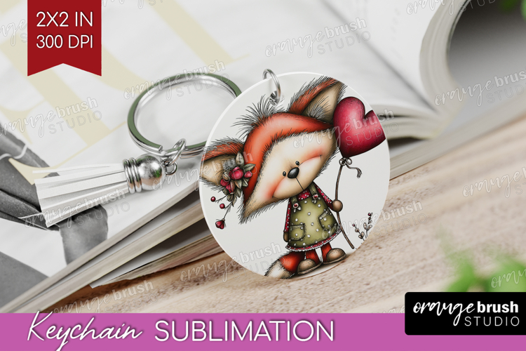 Fox Valentine Keychain PNG Whimsical Animal Keychain