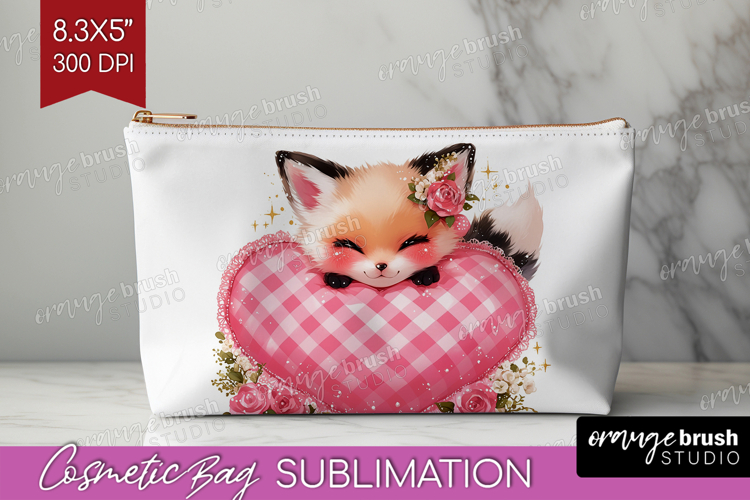 Fox Valentine Cosmetic Bag Cute Valentines Day Makeup Bag