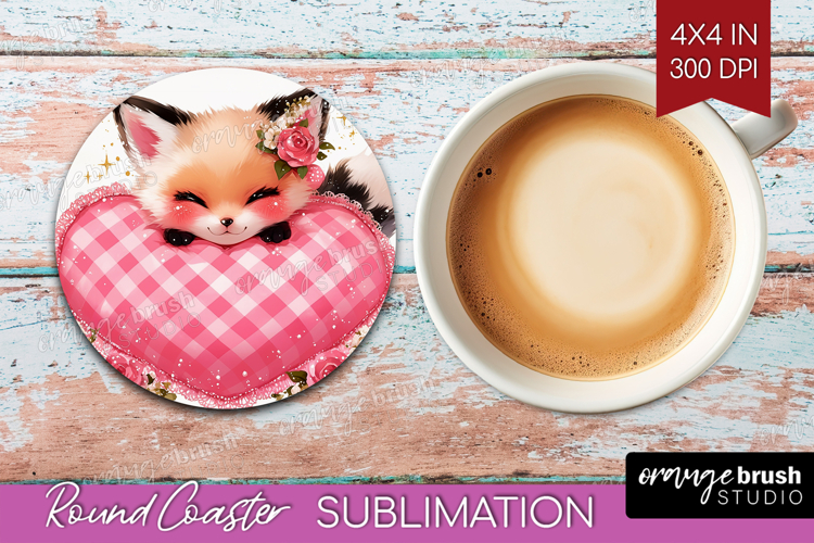 Fox Valentine Round Coaster Cute Valentines Day Coaster PNG