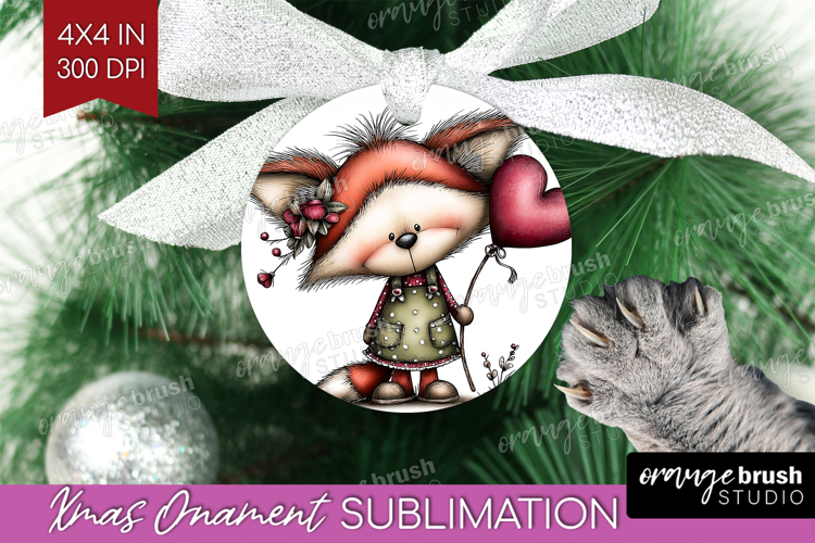 Fox Valentine Ornament PNG Whimsical Animal PNG Sublimation