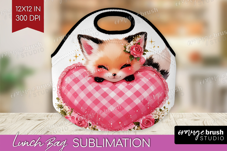 Fox Valentine Lunch Bag Cute Valentines Day Lunch Bug PNG
