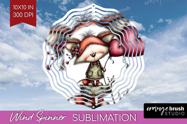 Fox Valentine Wind Spinner Sublimation PNG Whimsical Animal