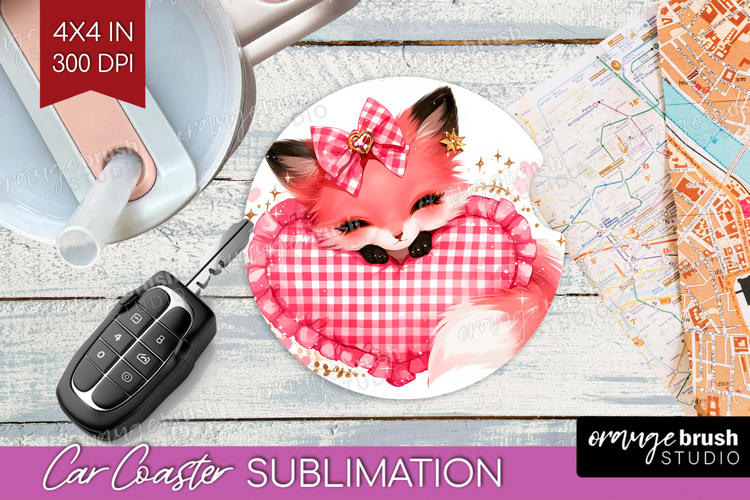Fox Valentine Car Coaster Cute Valentines Day Coaster PNG