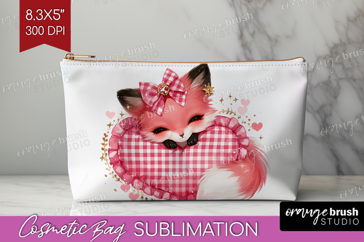 Fox Valentine Cosmetic Bag Cute Valentines Day Makeup Bag