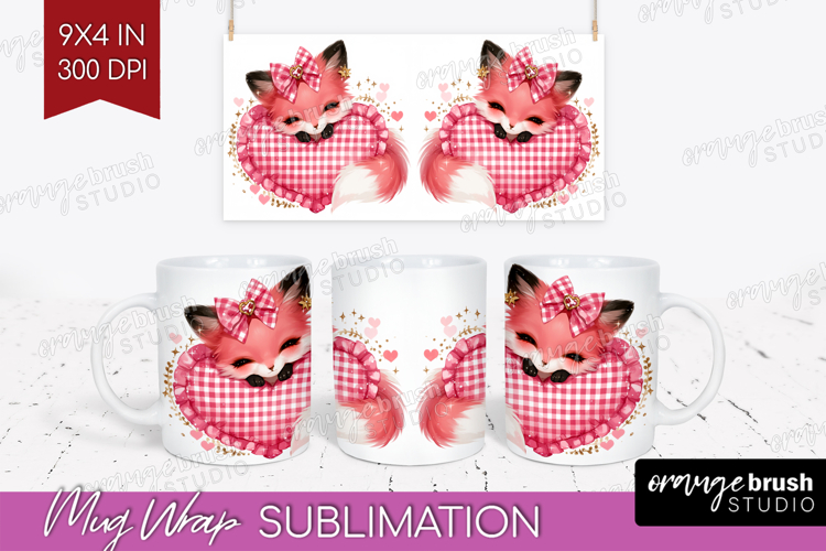 Fox Valentine Mug Wrap Cute Valentines Day Mug PNG