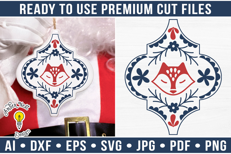 Scandinavian Arabesque Fox Ornament | Christmas SVG