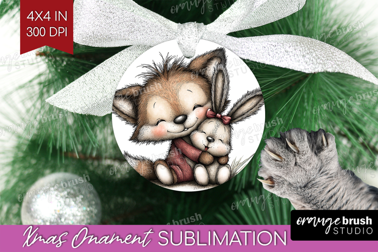 Fox and Bunny Valentine Ornament PNG Whimsical Animal PNG