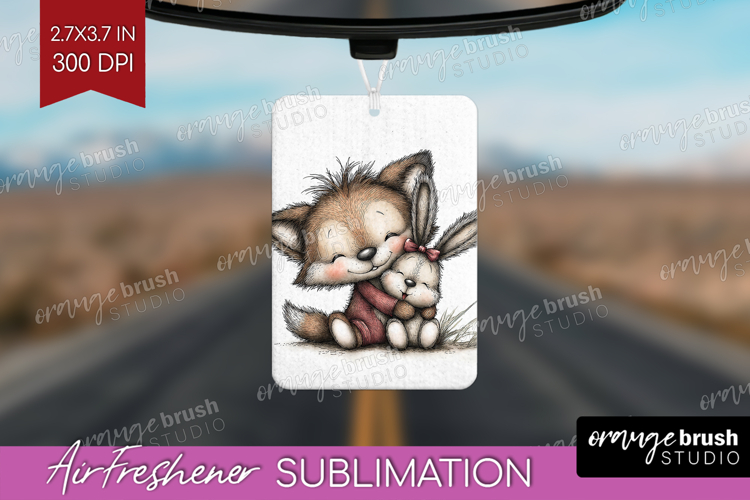 Fox and Bunny Valentine Air Freshener PNG Whimsical Animal