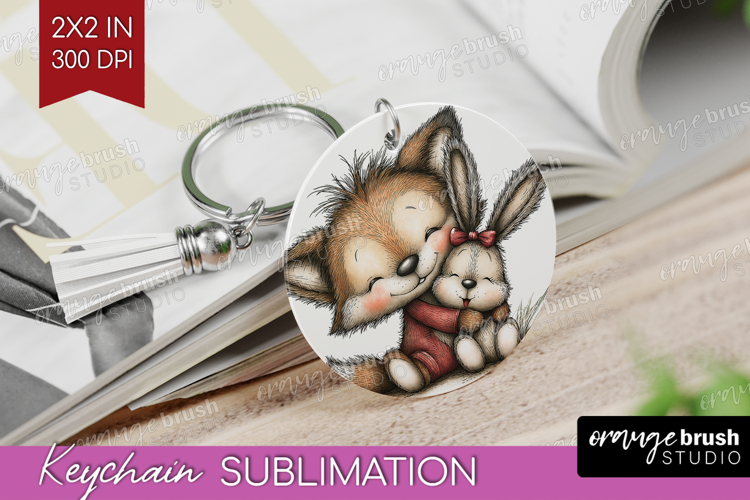 Fox and Bunny Valentine Keychain PNG Whimsical Animal