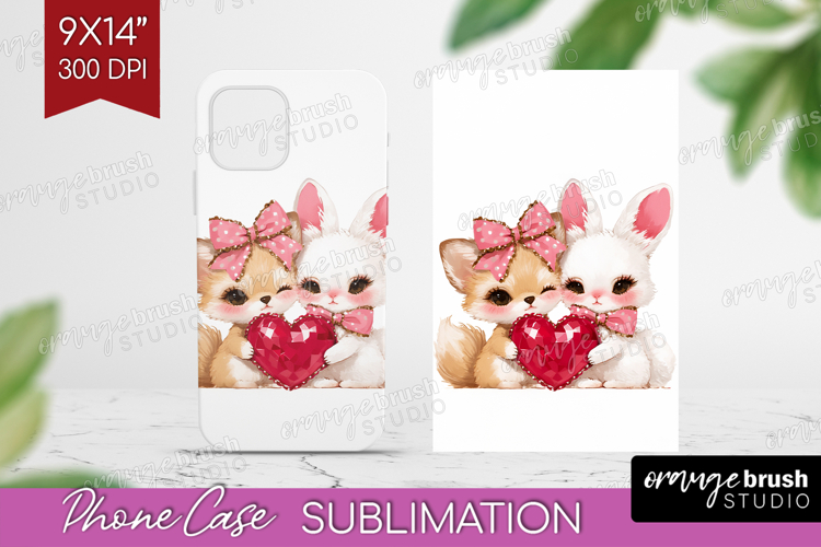 Fox and Bunny Valentine Phone Case PNG Cute Valentines Day