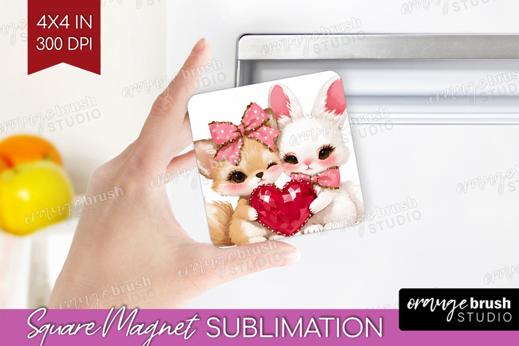 Fox and Bunny Valentine Magnet Sublimation Cute Valentines