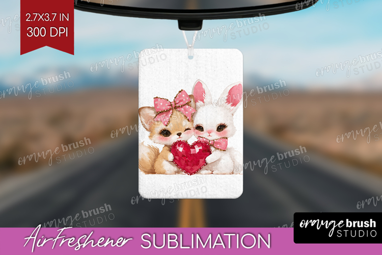Fox and Bunny Valentine Air Freshener PNG Cute Valentines