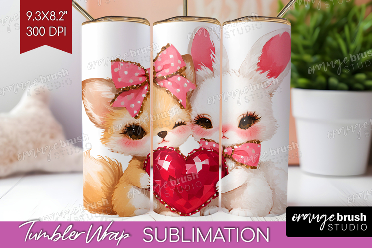 Fox and Bunny Valentine Tumbler Wrap Cute Valentines Day PNG