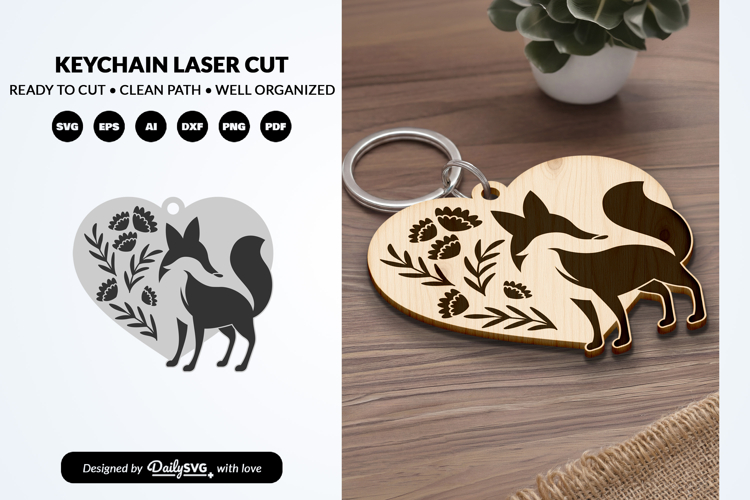 Cute Fox Keychain SVG | Floral Animal Laser Cut File