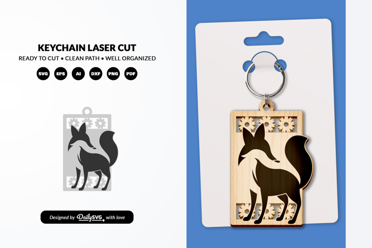 Cute Fox Keychain SVG | Floral Animal Laser Cut File