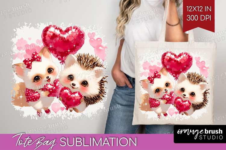 Fox and Hedgehog Valentine Tote Bag Cute Valentines Day Tote