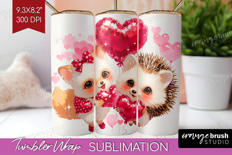 Fox and Hedgehog Valentine Tumbler Wrap Cute Valentines Day