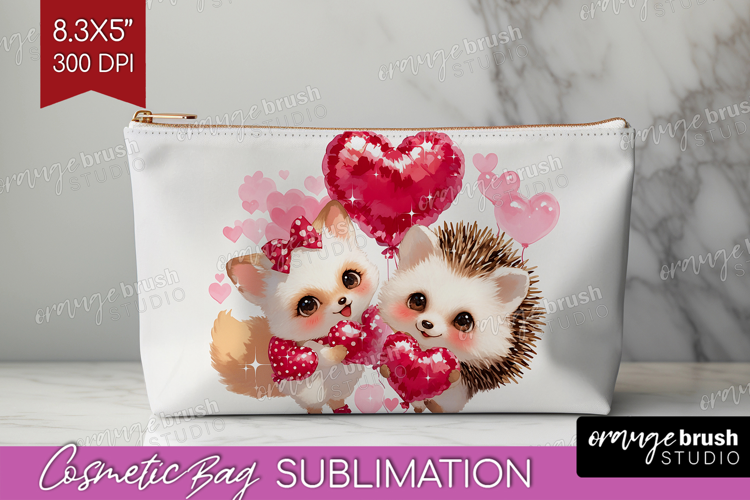 Fox and Hedgehog Valentine Cosmetic Bag Cute Valentines Day