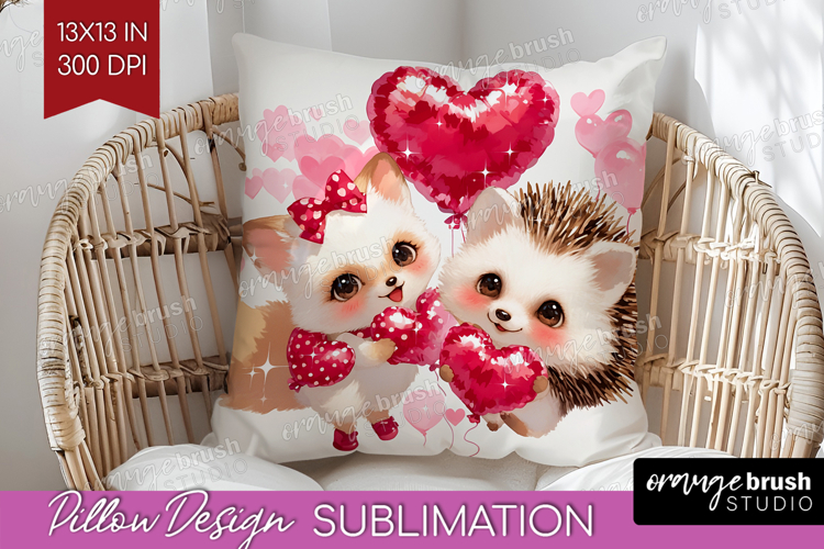 Fox and Hedgehog Valentine Pillow Sublimation Cute Day