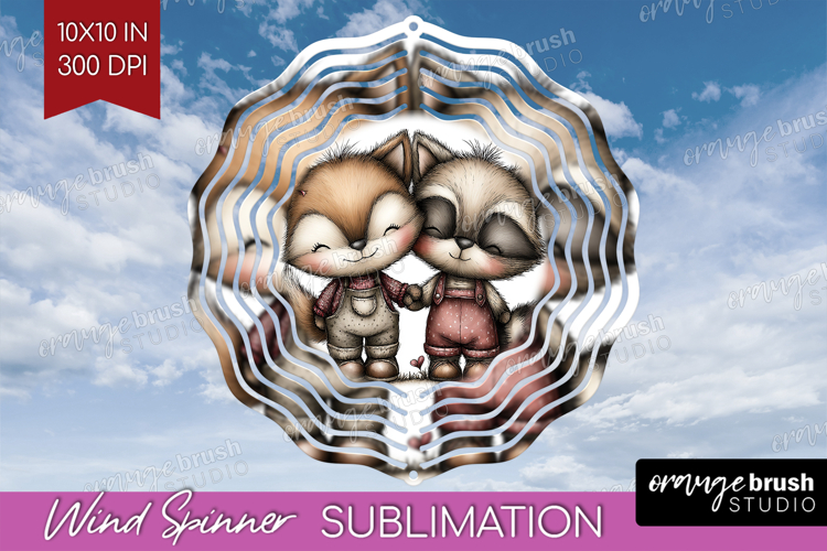 Fox and Raccoon Valentine Wind Spinner Sublimation PNG